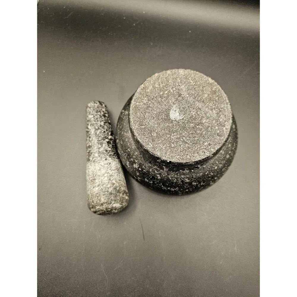 Natural Granite Mortar and Pestle Set Dark Grey Stone Herb SpiceGrinder 5.5in XX